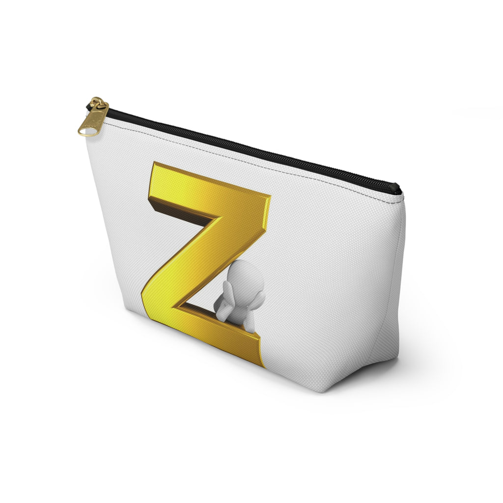 Gold Letter Z with 3D Character Accessory Pouch | Z Initial Makeup Bag