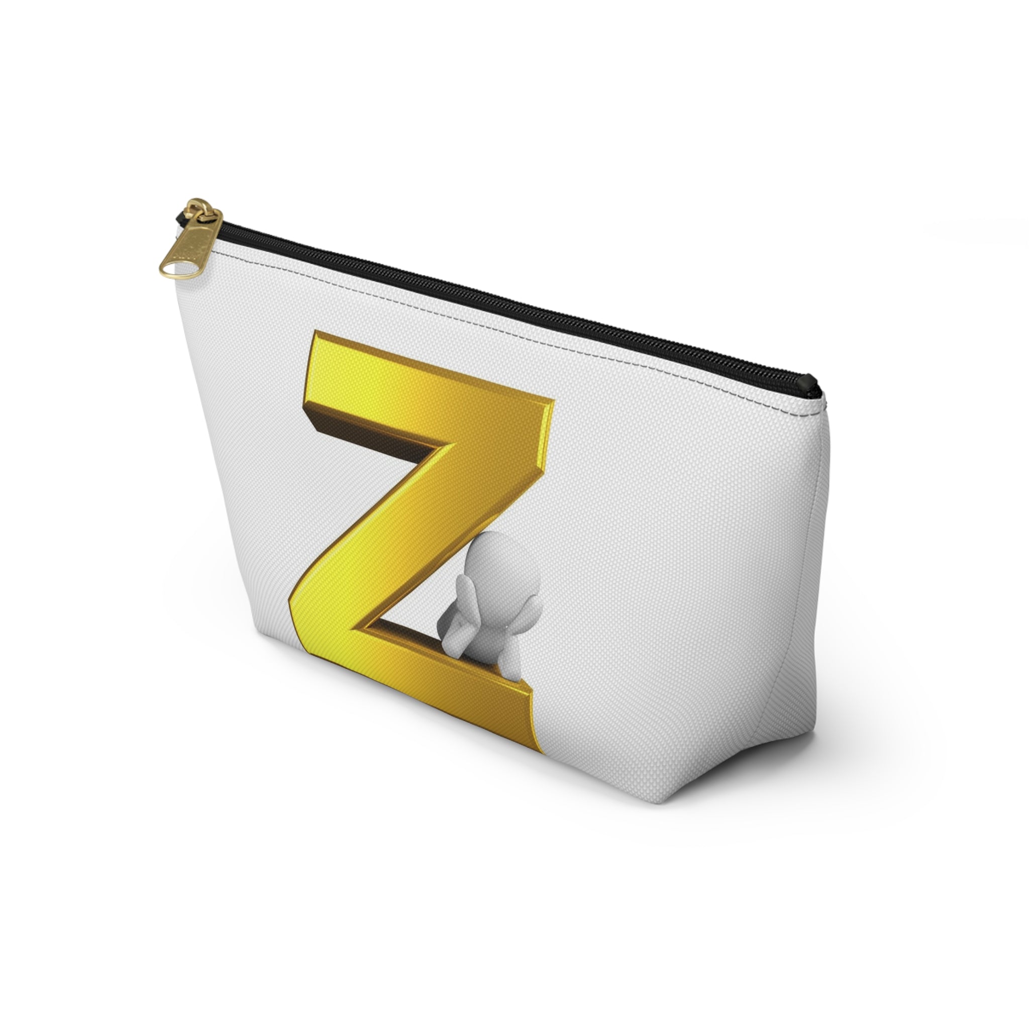 Gold Letter Z with 3D Character Accessory Pouch | Z Initial Makeup Bag
