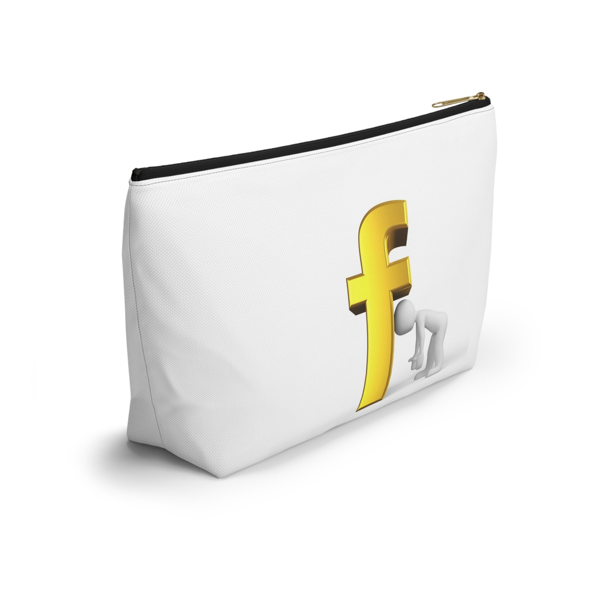 Gold Letter F with Figure Accessory Pouch | Monogram Cosmetic Bag
