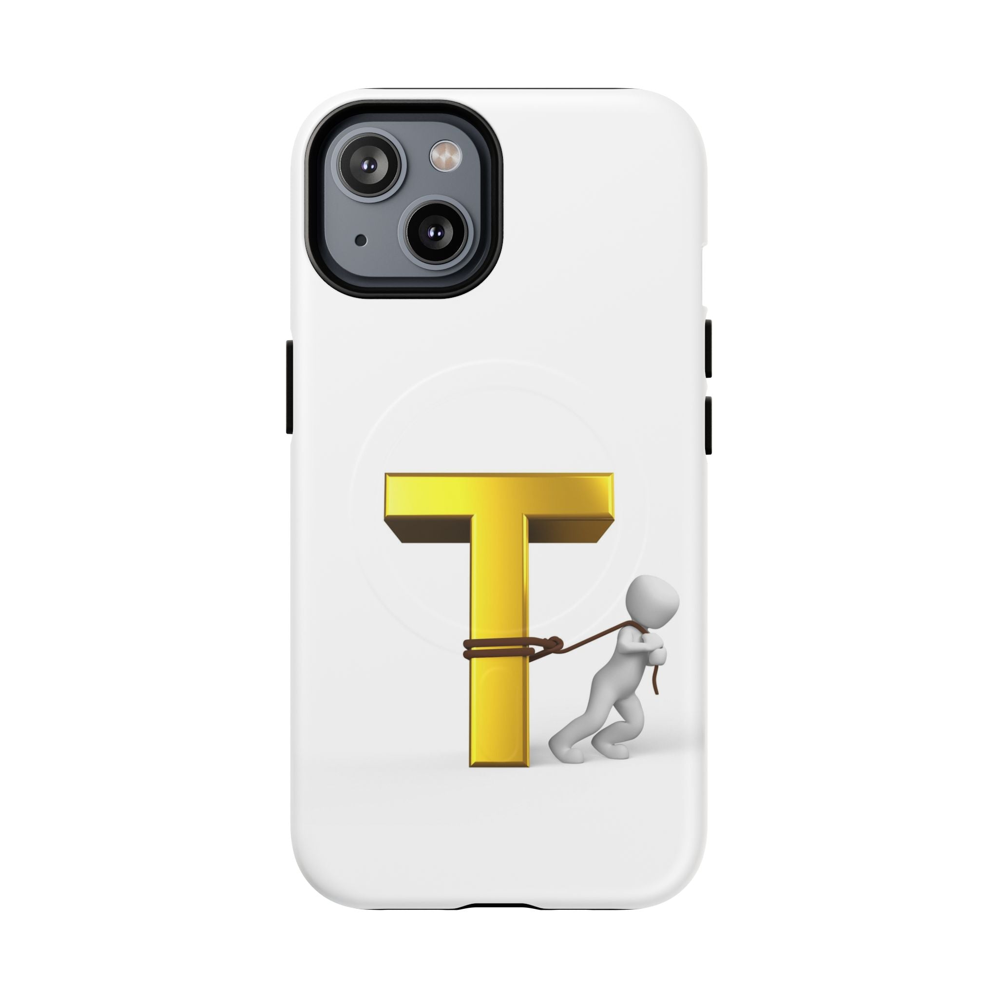 Coque de téléphone Lettre T en or avec personnage tirant | Coque magnétique résistante