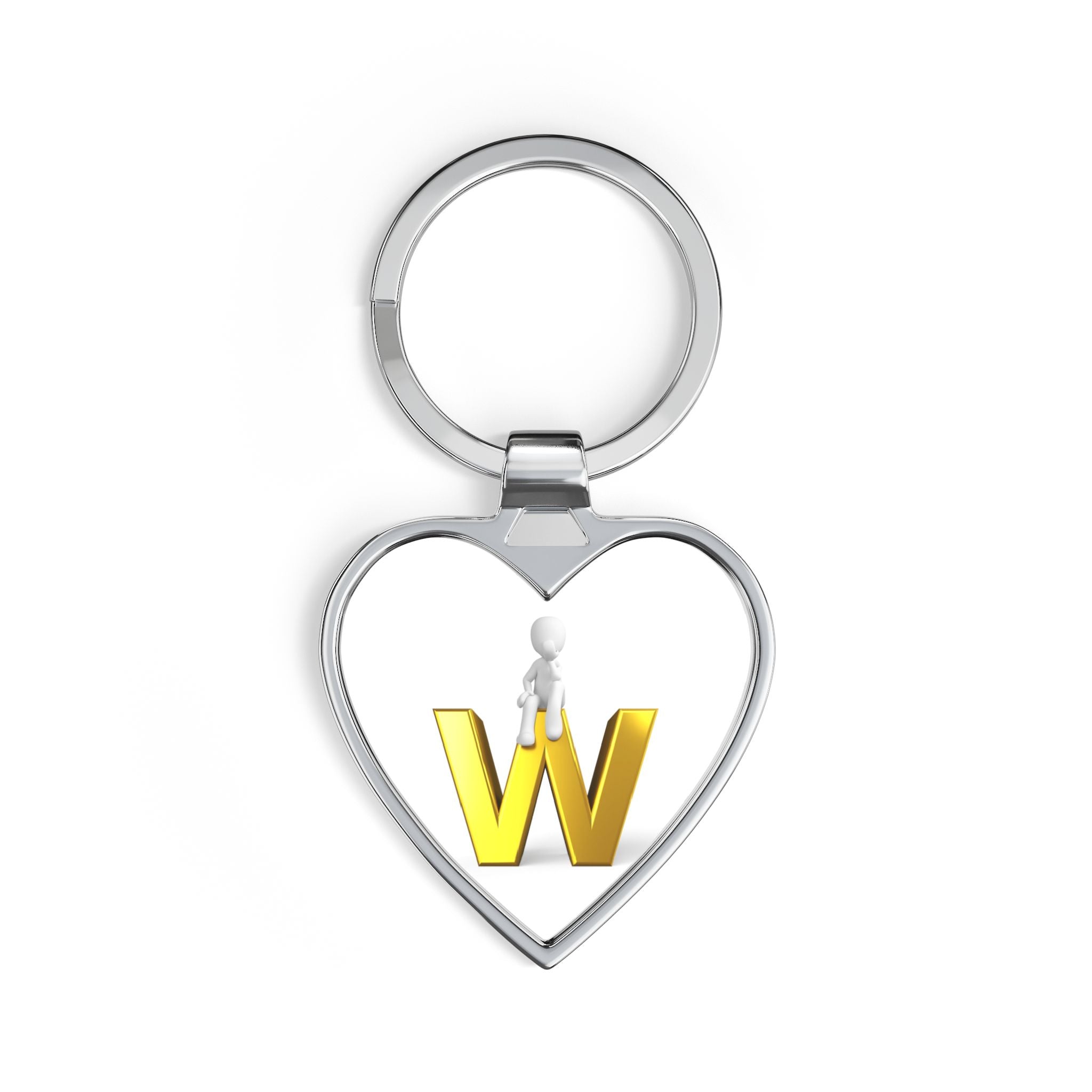 3D Gold W Letter Heart Keychain | Heart Keychain