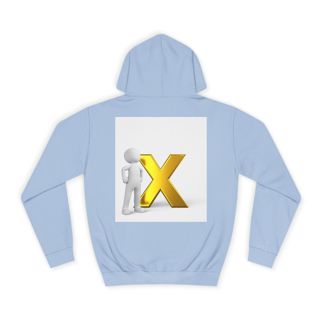 3D Figure Leaning on Gold X Hoodie | Letter X Initial Pullover