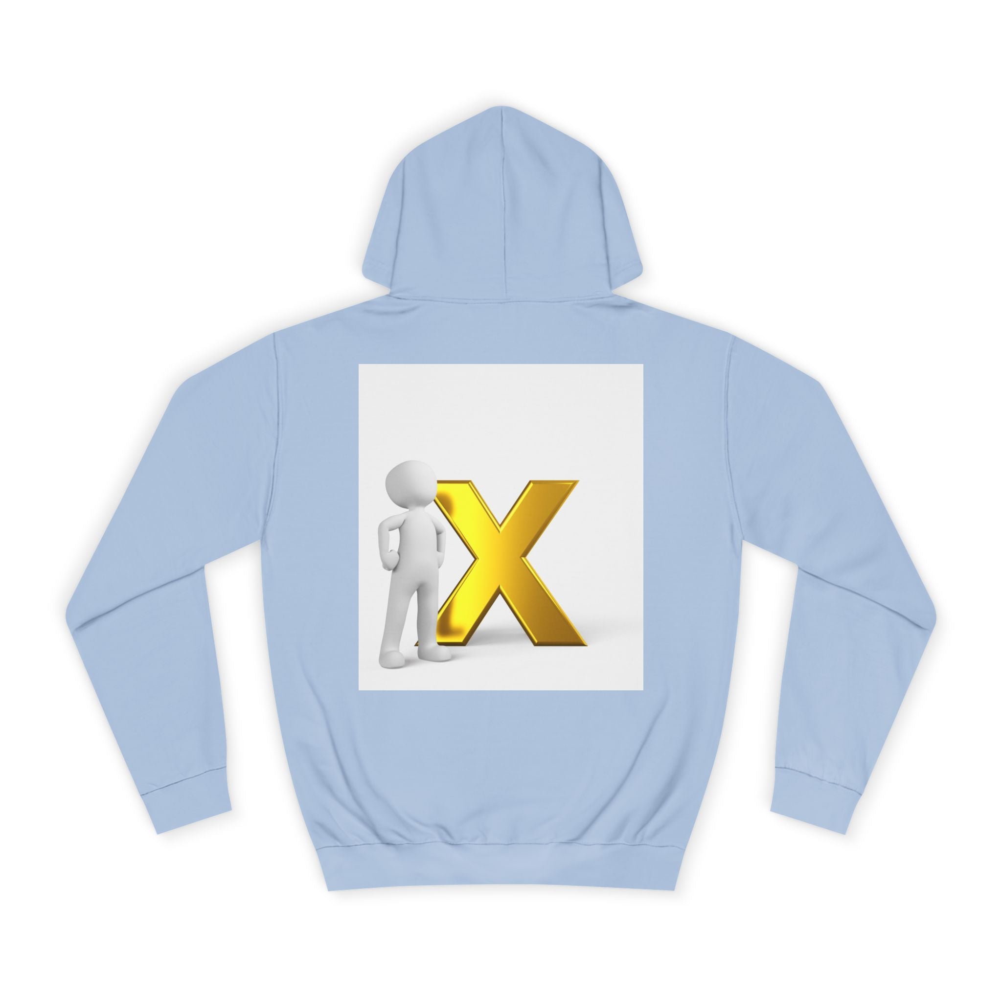 3D Figure Leaning on Gold X Hoodie | Letter X Initial Pullover