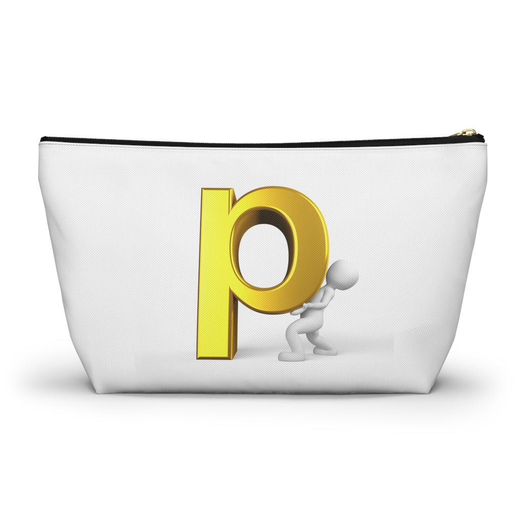 Gold Letter P Monogram Accessory Pouch | T-Bottom Zippered Cosmetic Bag
