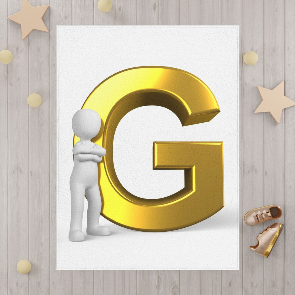 Gold Letter G with 3D Character Toddler Blanket | Monogram Initial Throw