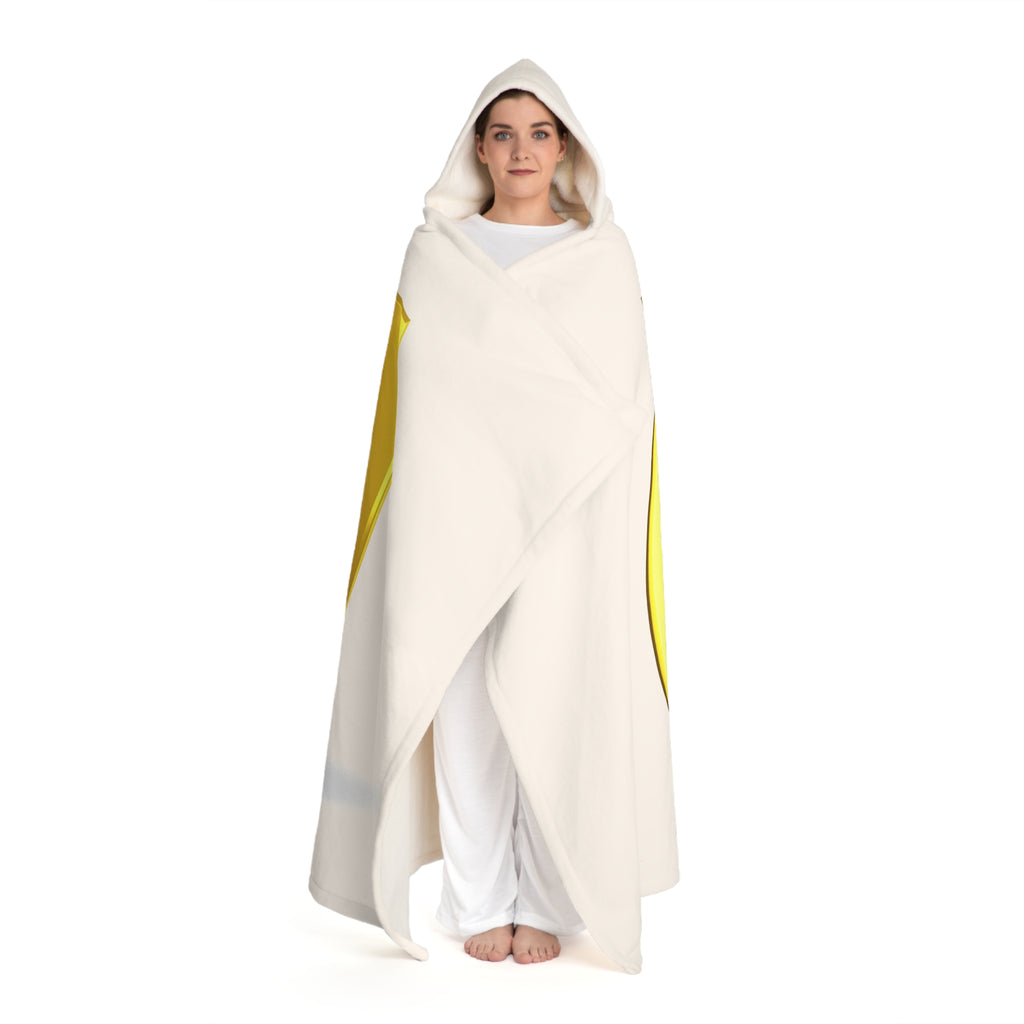 Cream Hooded Sherpa Fleece Blanket | Gold Letter U With Figure Cozy Hooded Throw