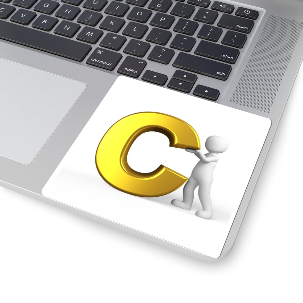 3D Gold Letter C with Character Sticker | Kiss-Cut Sticker
