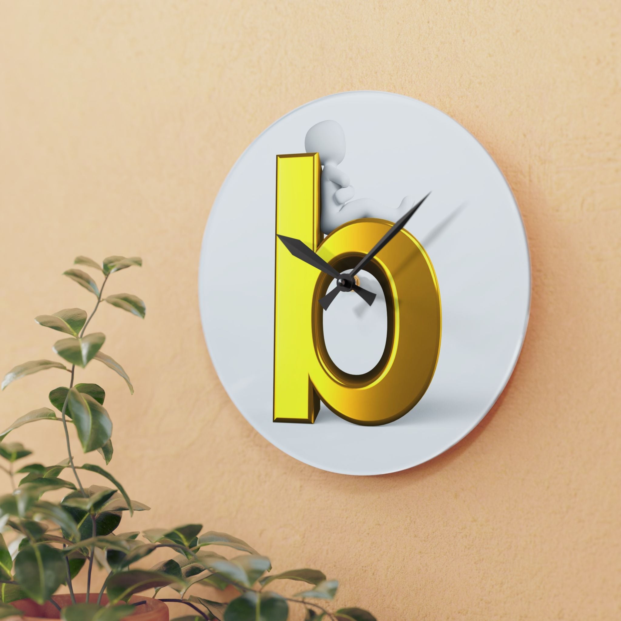 Gold Letter b Wall Clock Acrylic Wall Clock | Minimal Typographic Home Decor