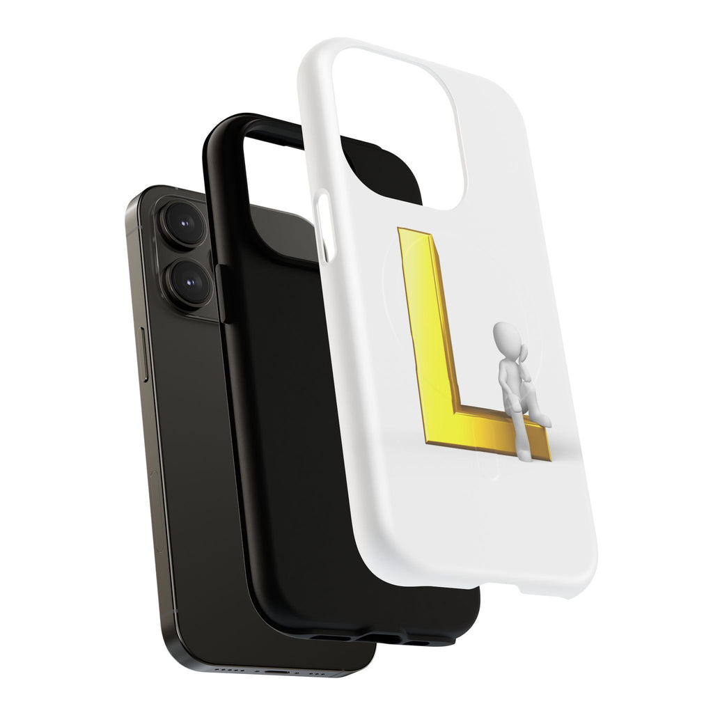 Yellow 3D Letter L with Sitting Figure phone case | Tough Magnetic Case