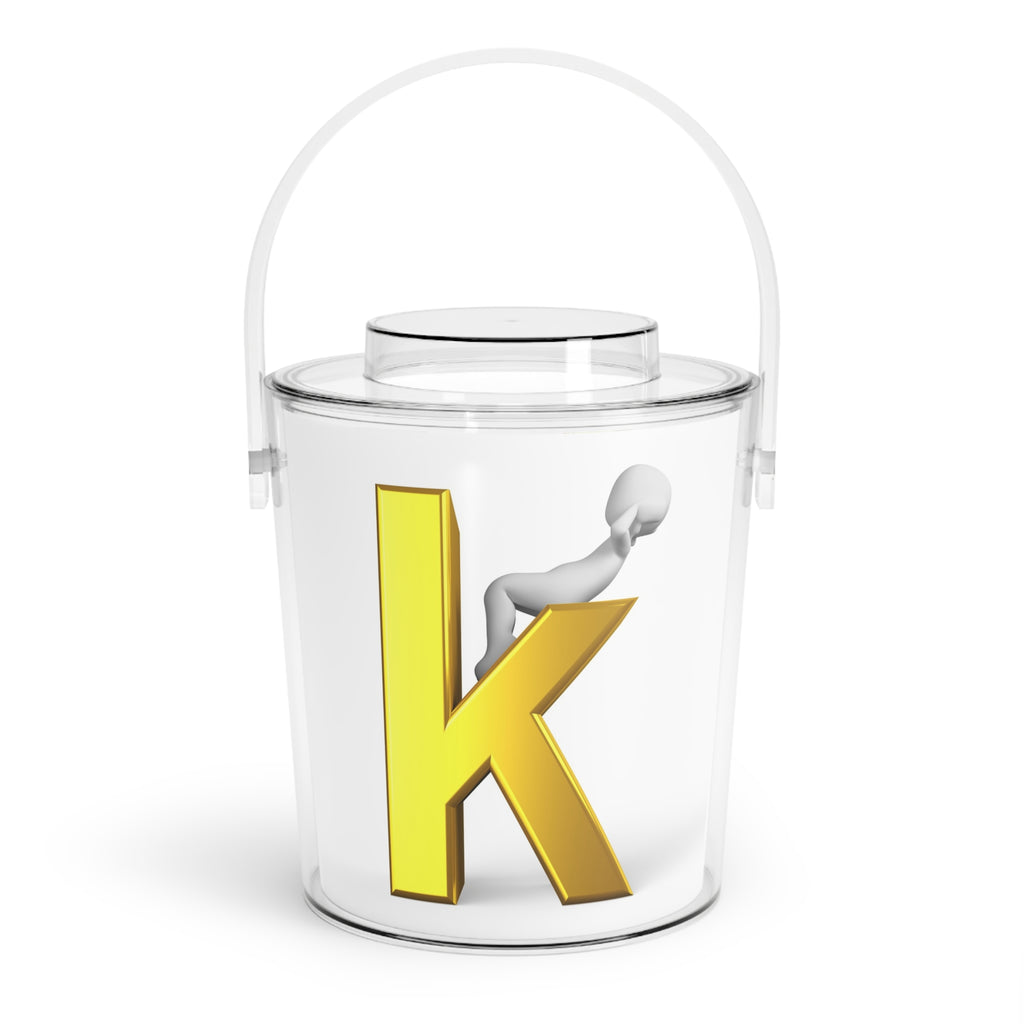 Gold Letter K Monogram Ice Bucket with Tongs | Personalized Initial Cooler