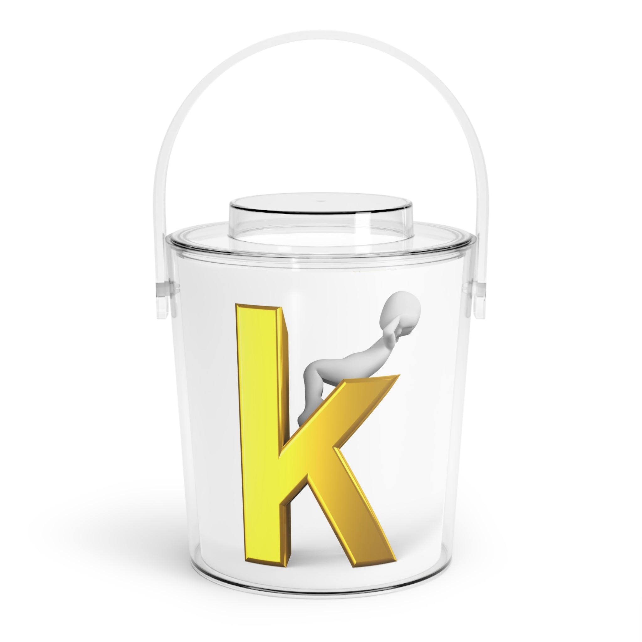 Gold Letter K Monogram Ice Bucket with Tongs | Personalized Initial Cooler
