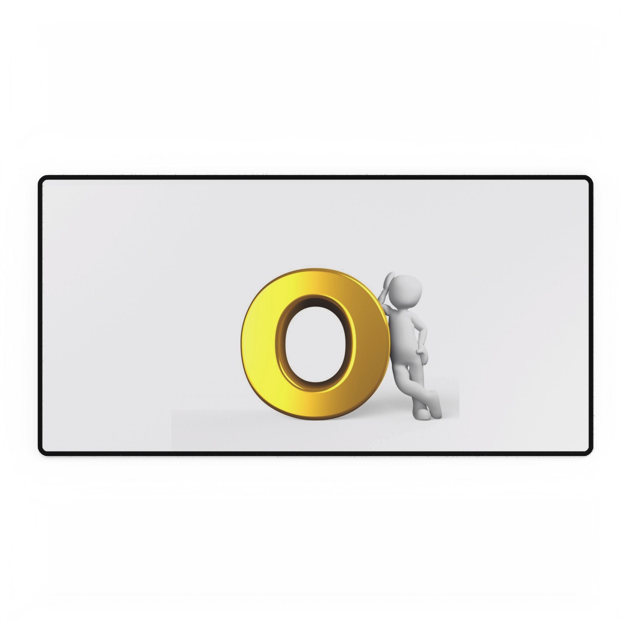 3D Gold Letter O with Figure Desk Mat | Large Mousepad Office Desk Pad