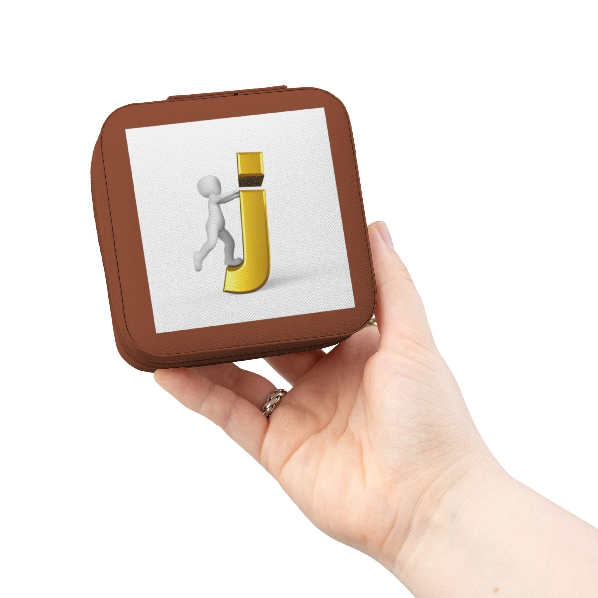 Étui de voyage compact rose avec organisateur de bijoux en forme de lettre J 3D