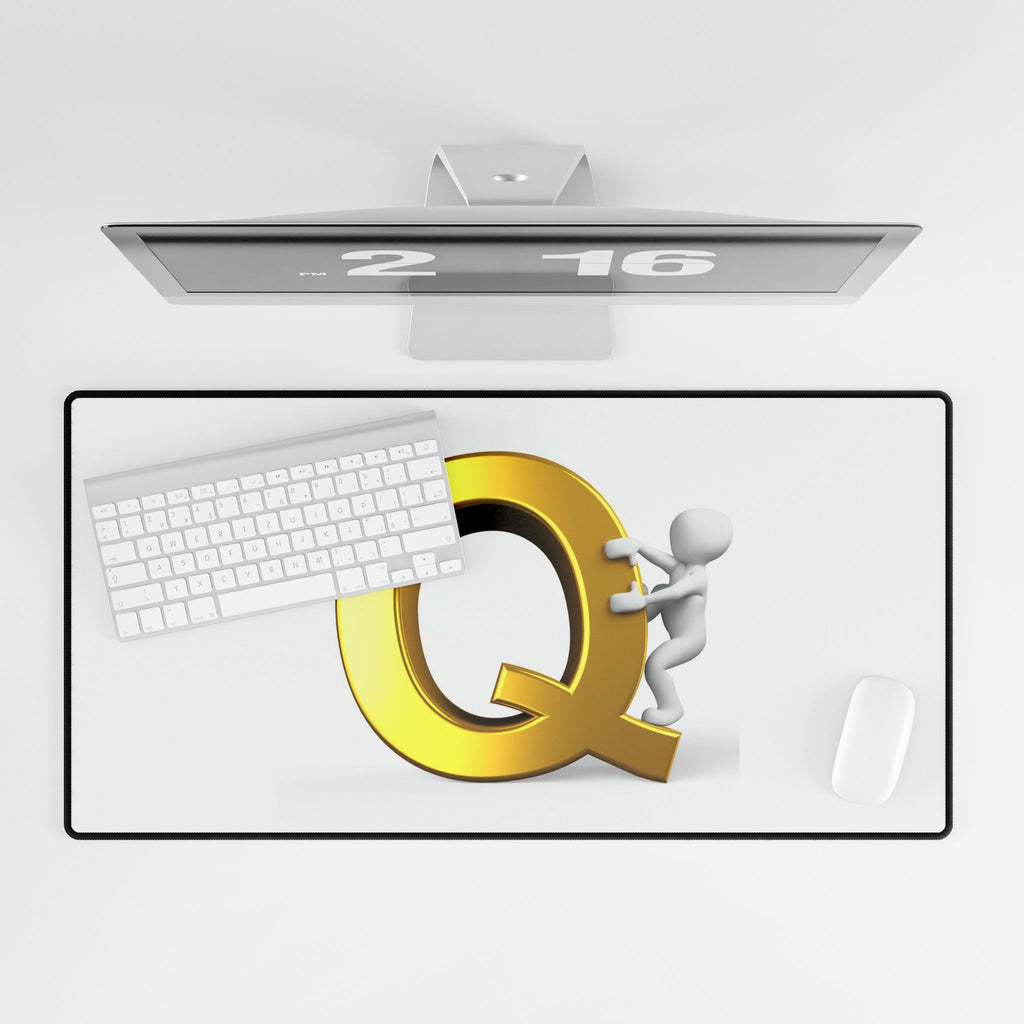 Gold Letter Q with Climbing Figure Desk Mat | Large Mousepad