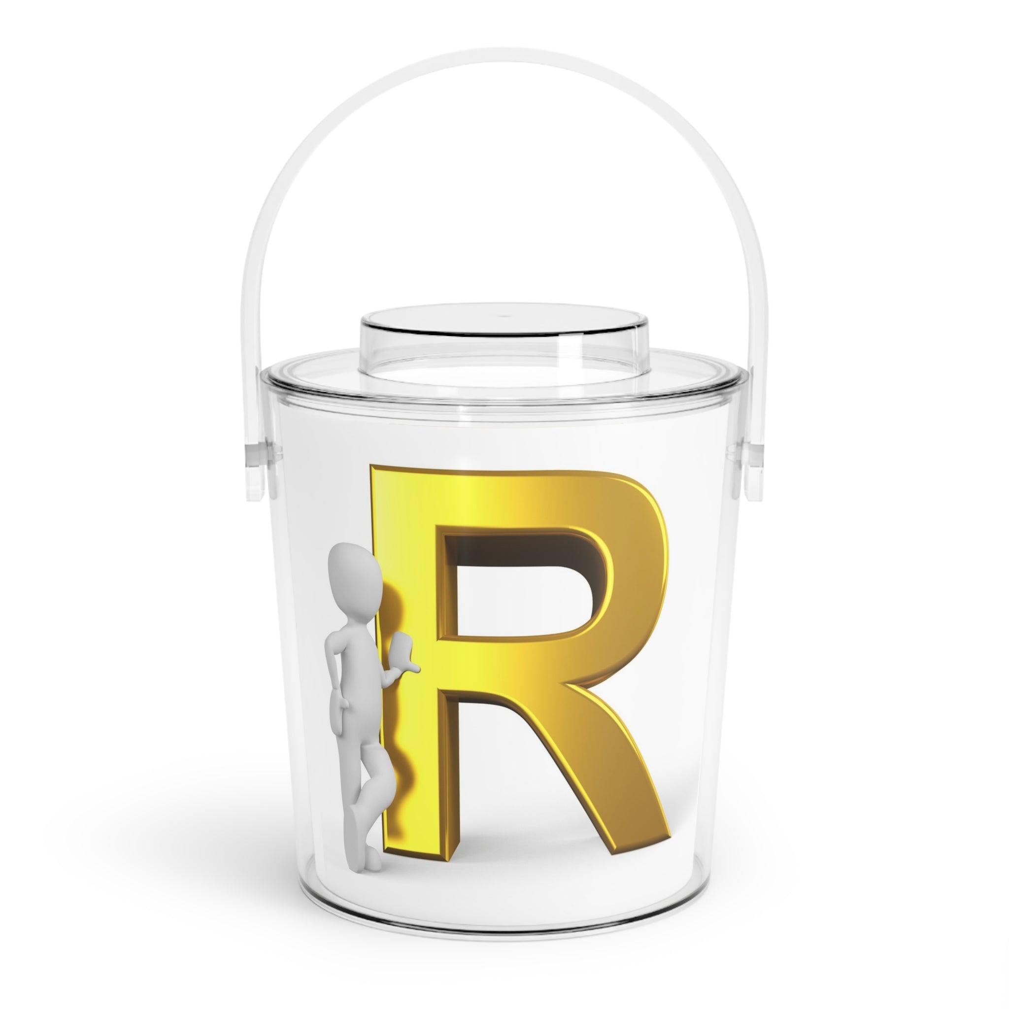 Gold Letter R Monogram Ice Bucket with Tongs | Personalized Initial Cooler