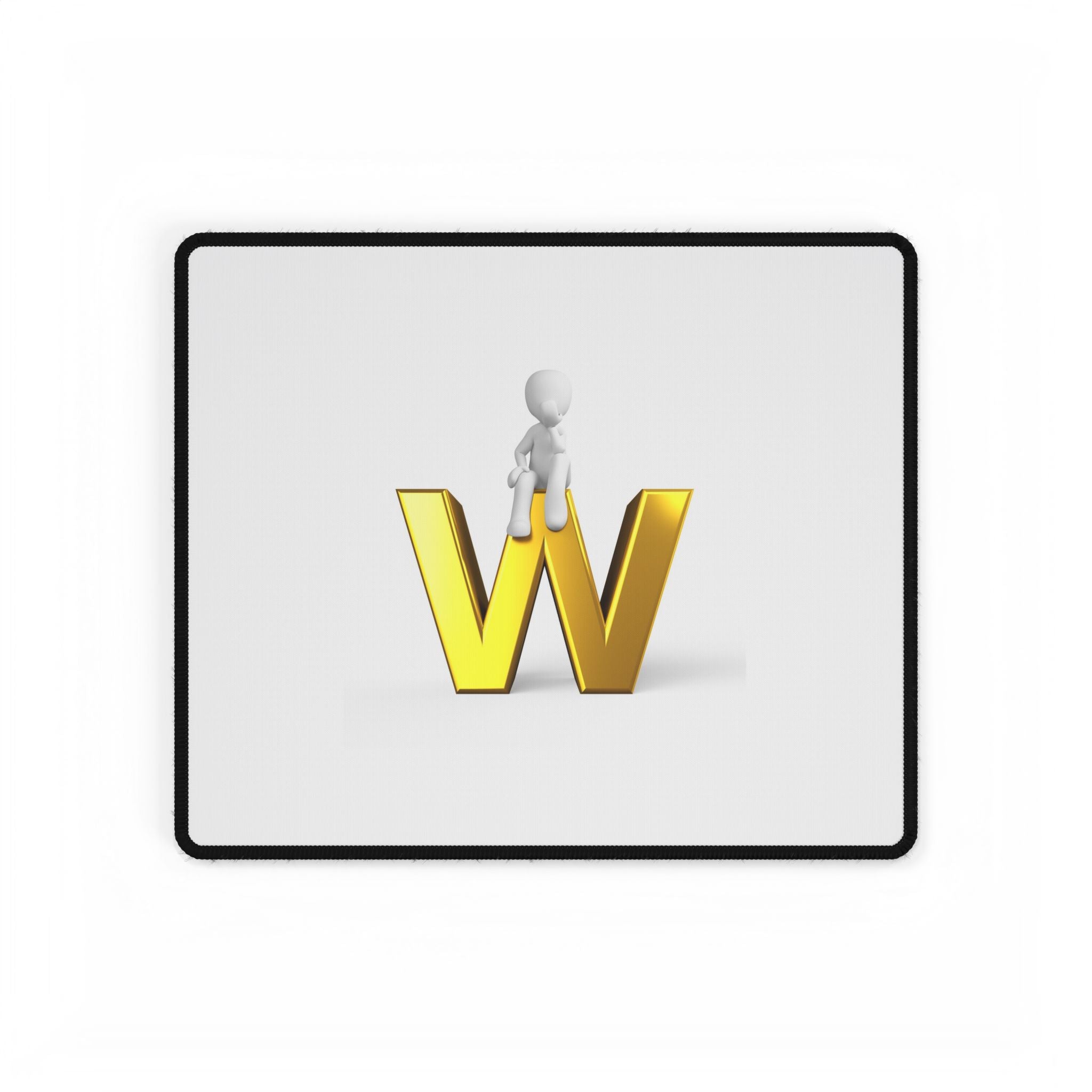 3D Gold Letter W with Stick Figure Desk Mat | Large Gaming Mousepad