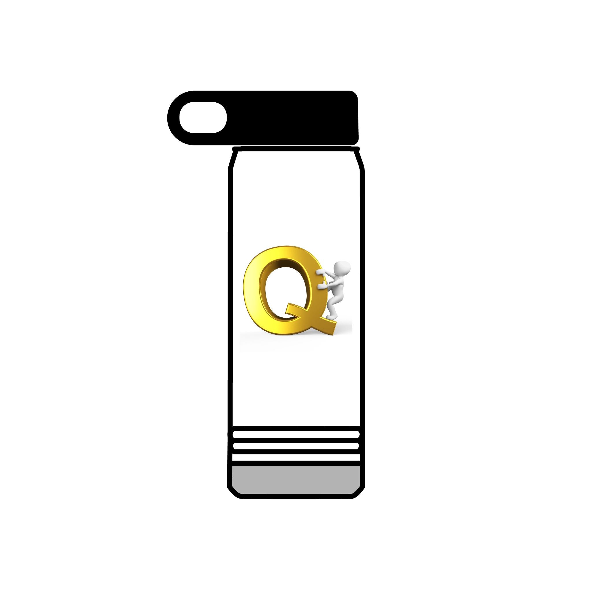 Bouteille d'eau Monogramme Lettre Q Dorée | Gobelet Isotherme 590 ml
