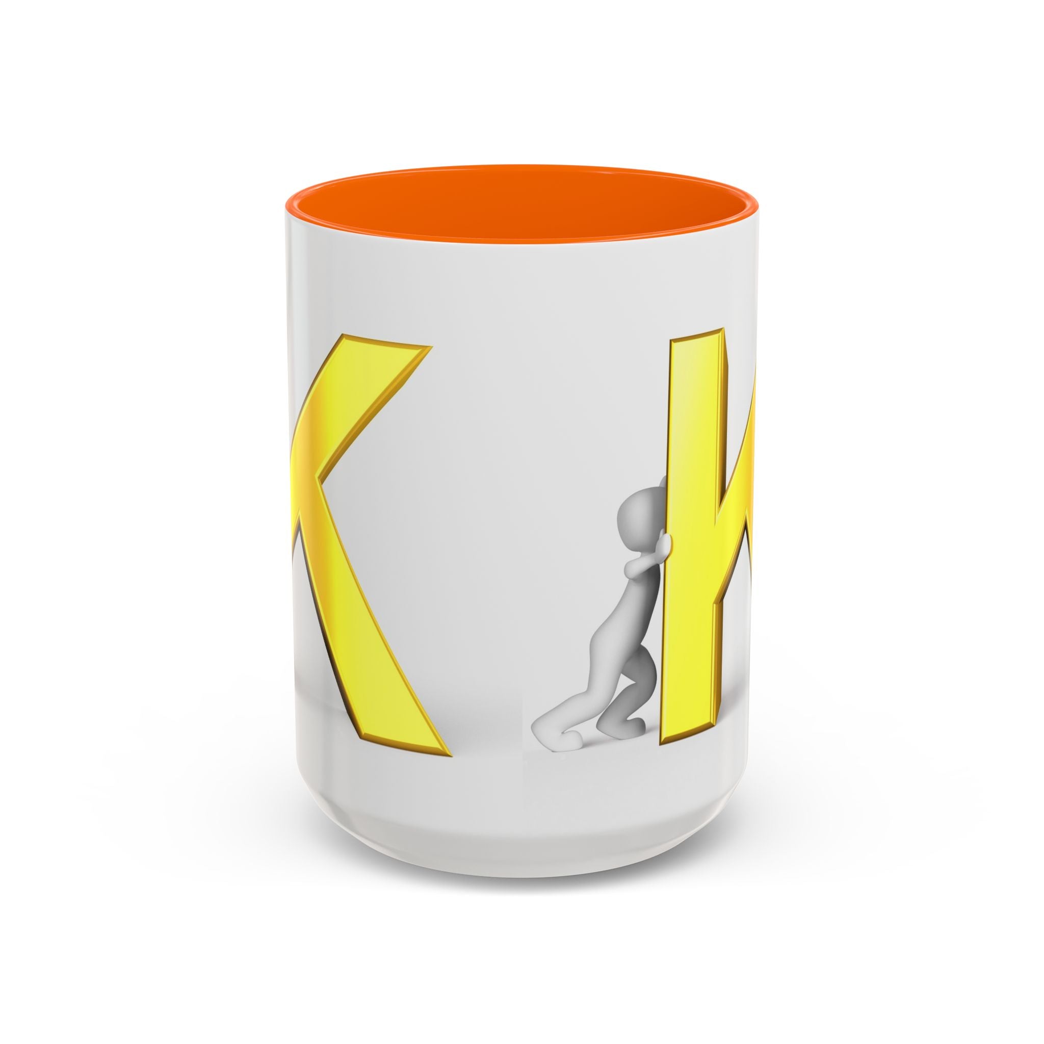 Tasse en céramique Motif Lettre K Jaune et Bonhomme Allumette | Tasse bicolore