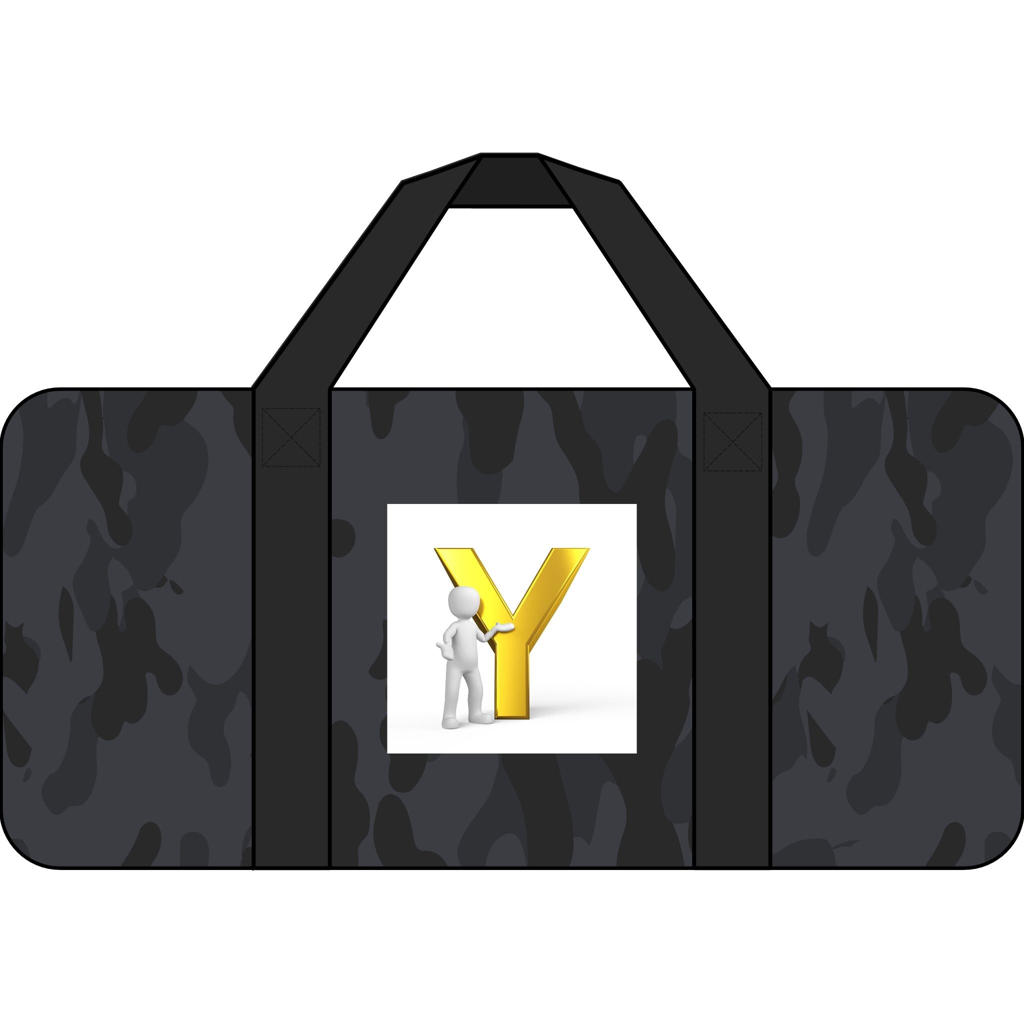 Gold Letter Y Graphic Tripper Duffel Bag | Checker or Camo Strap