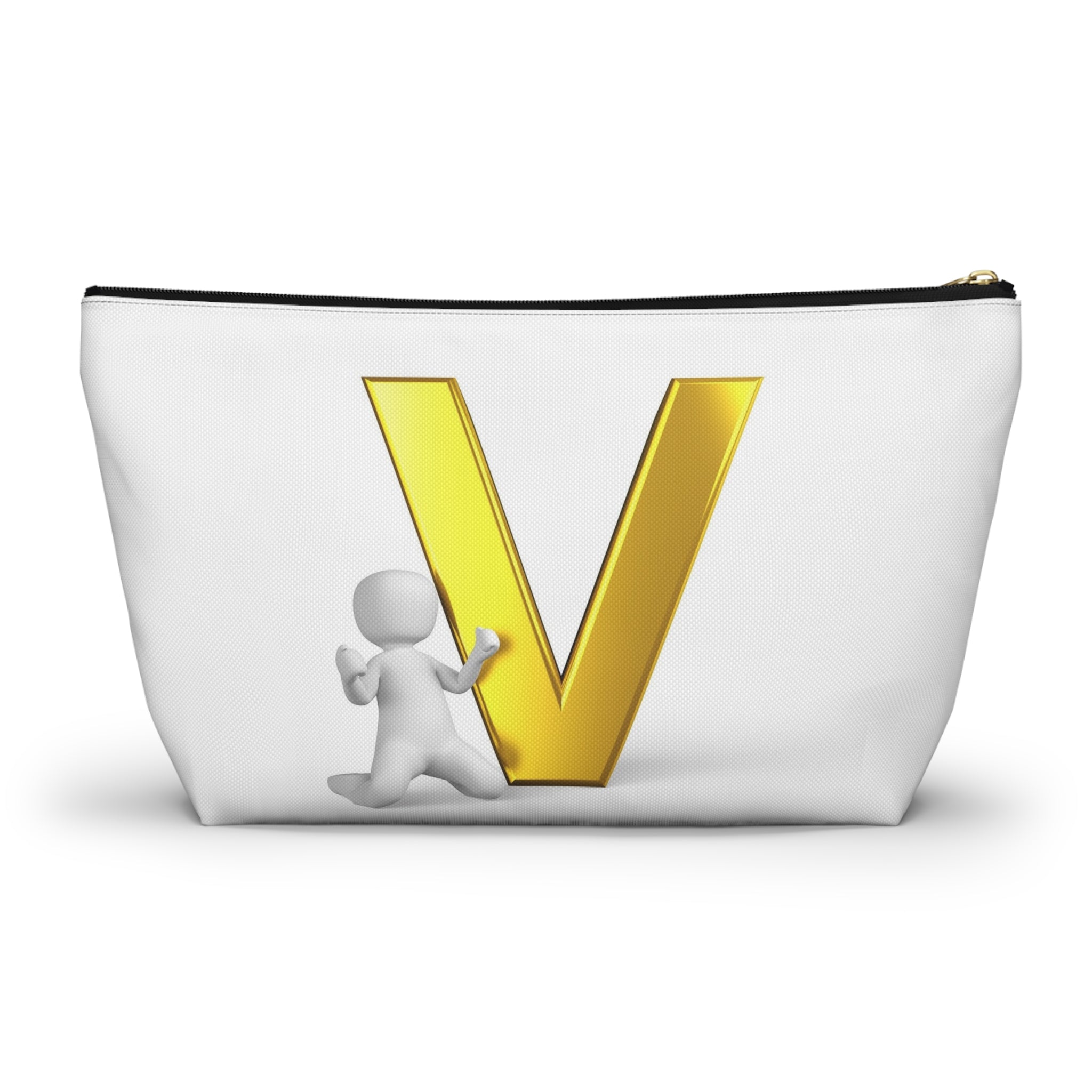 Gold Letter V Monogram Accessory Pouch | Initial V Makeup Bag