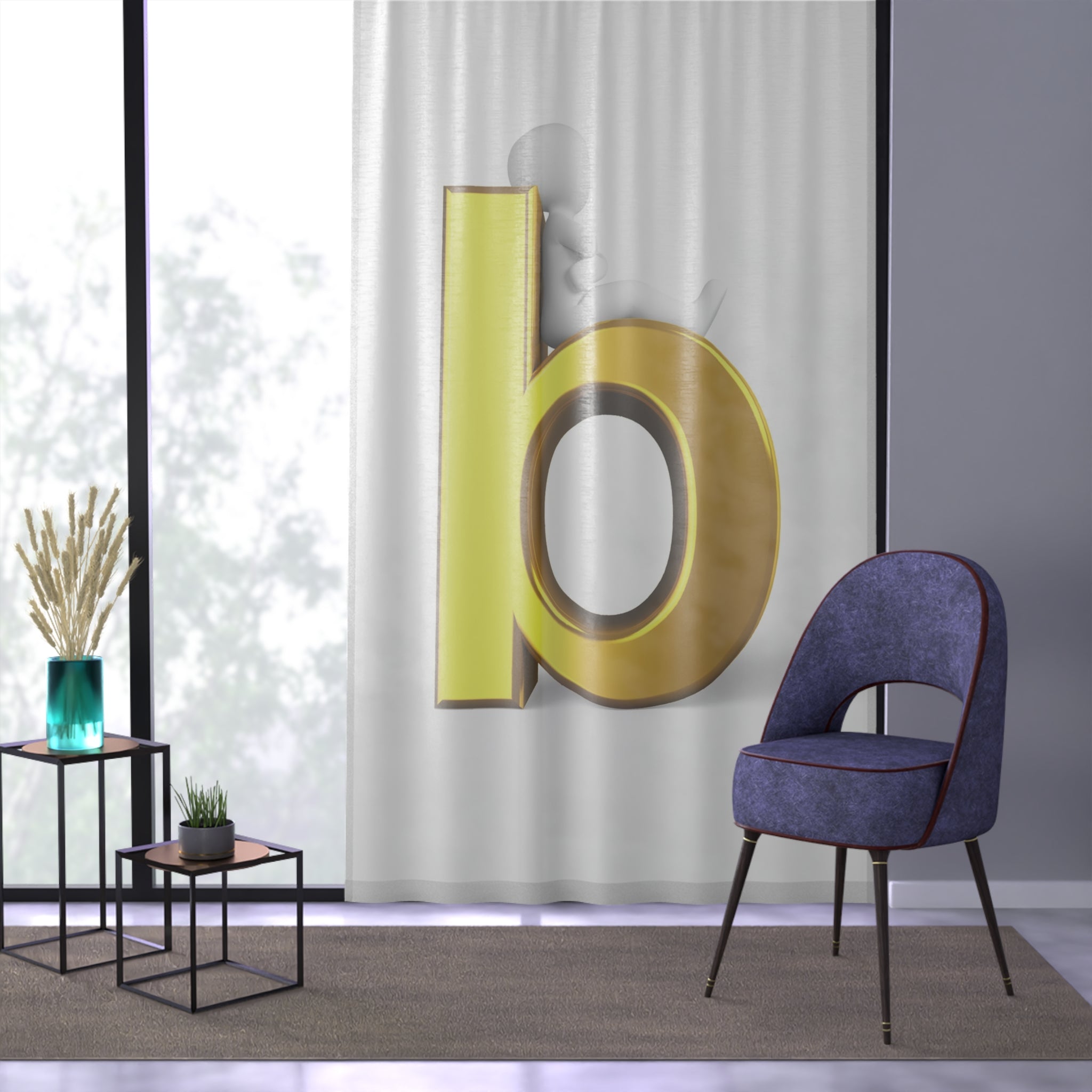 Gold Letter b Window Curtain | Monogram Alphabet Sheer Panel