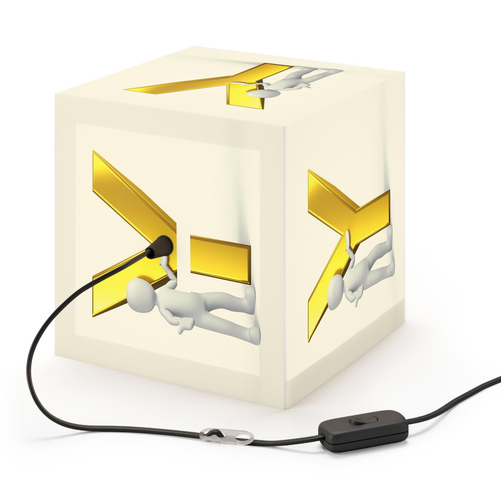 3D Stick Figure with Gold Letter Y Light Cube Lamp | Nursery Night Light