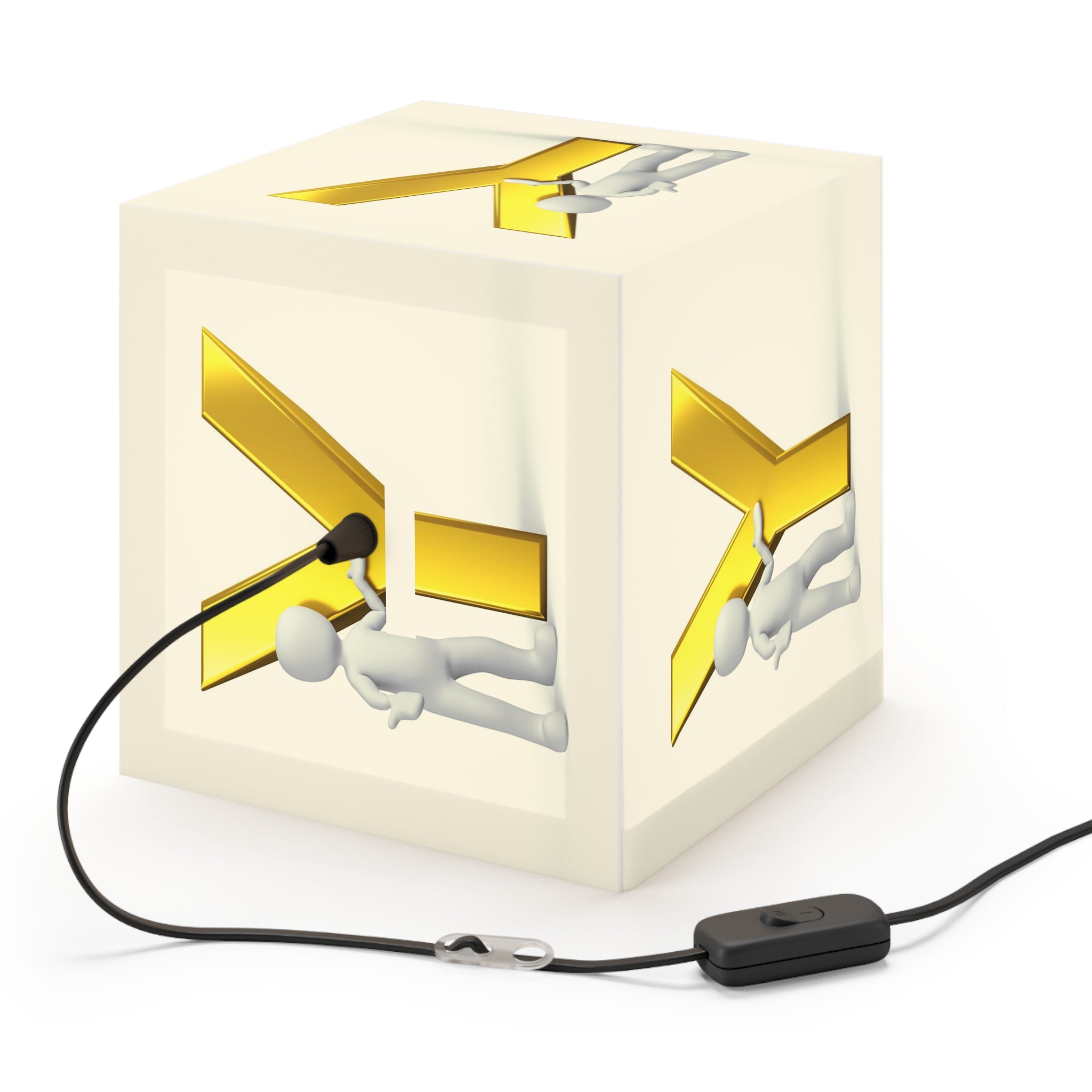 3D Stick Figure with Gold Letter Y Light Cube Lamp | Nursery Night Light