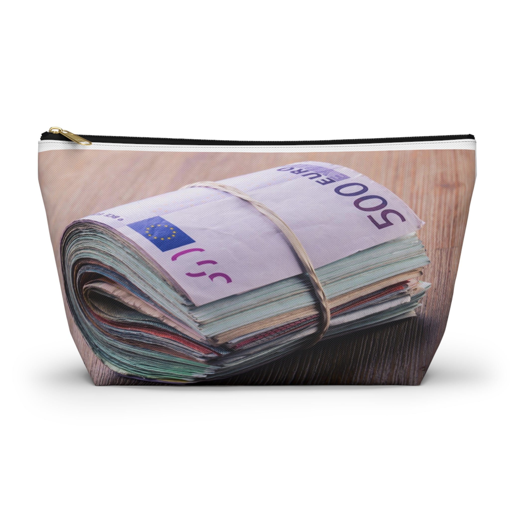Rolled Euro Banknotes Accessory Pouch | T-Bottom Zipper Pouch