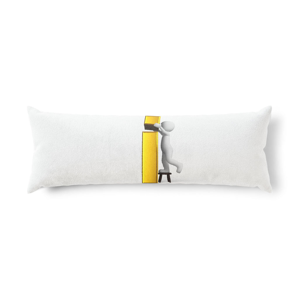 Stick Figure Building Gold Letter i Body Pillow | Minimalist Illustration