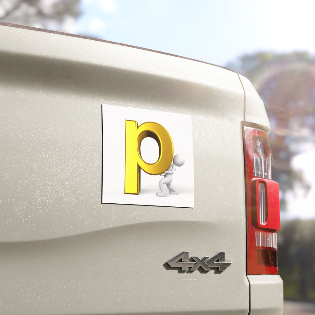 Gold Letter P Character car magnet | Alphabet Initial Magnetic Sign
