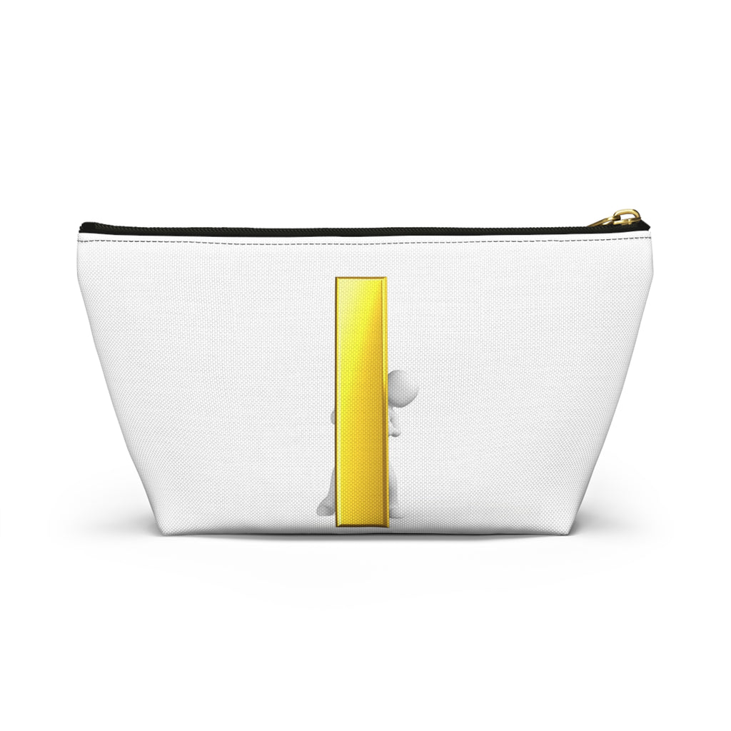 3D Stick Figure Holding Gold Letter i Accessory Pouch | T-Bottom Cosmetic Bag