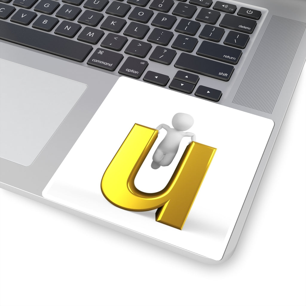 3D Gold Letter U with Mini Figure Sticker | Kiss-Cut Sticker