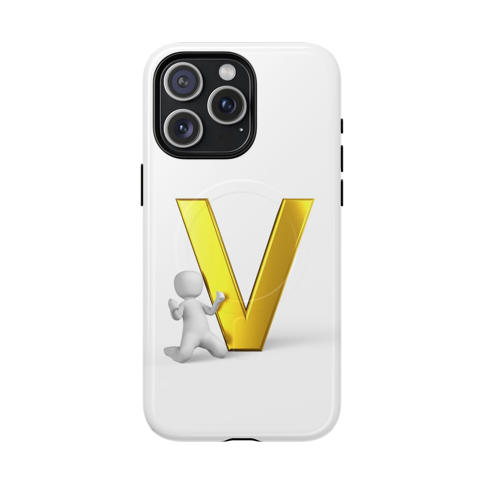 Coque de téléphone à monogramme lettre V dorée | Coque magnétique résistante