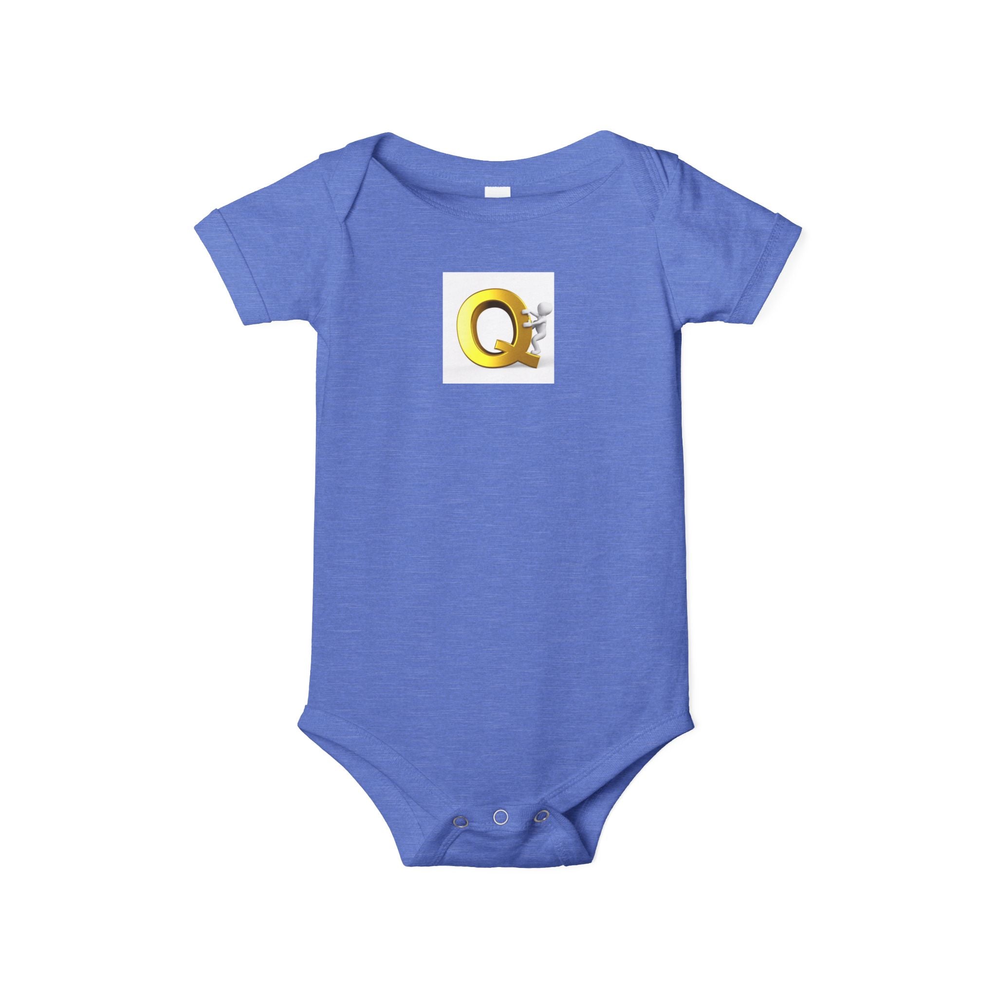 Lettre Q dorée avec figurine mignonne une pièce | Body bébé monogramme