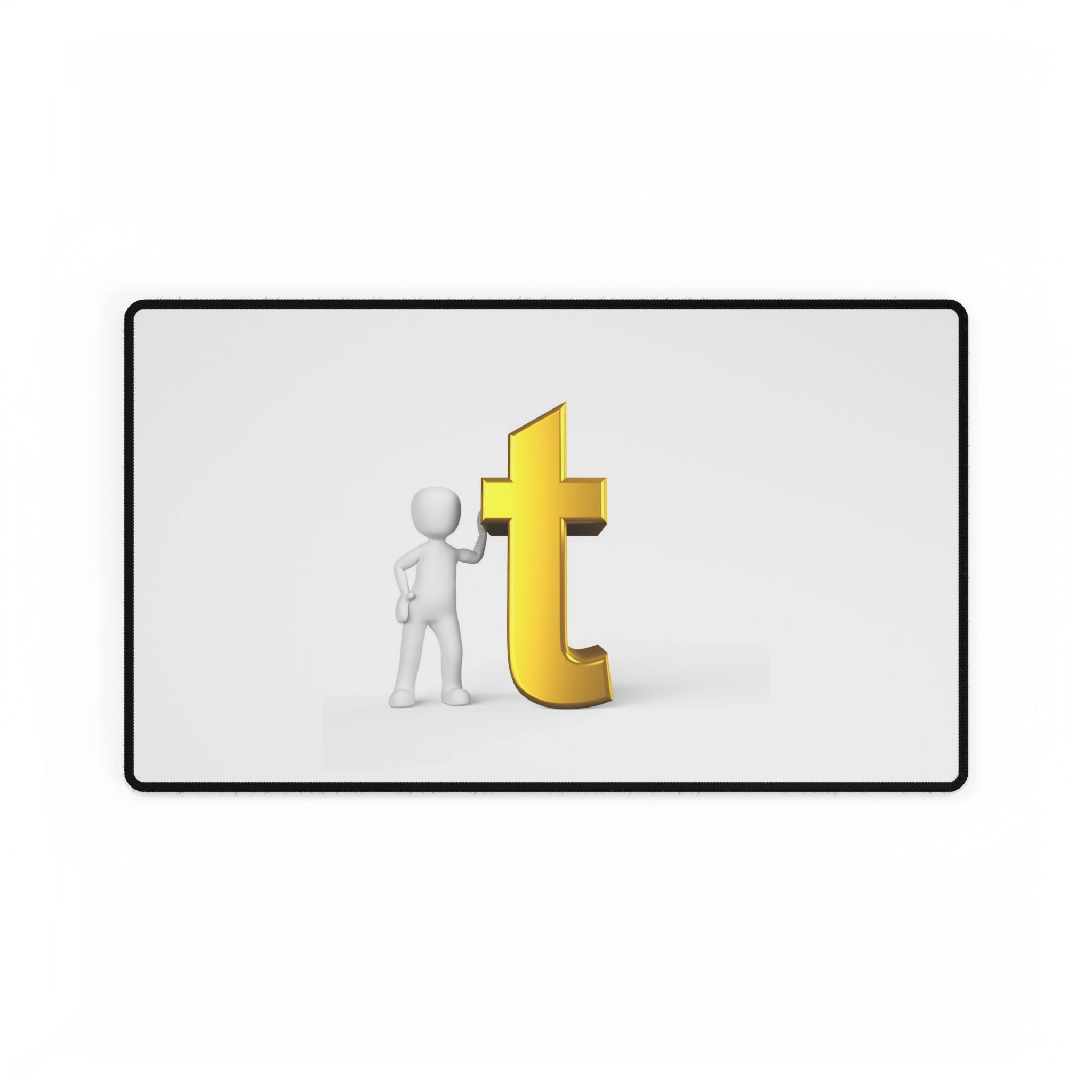 Tapis de bureau 3D bonhomme allumette avec lettre T dorée | Grand tapis de souris