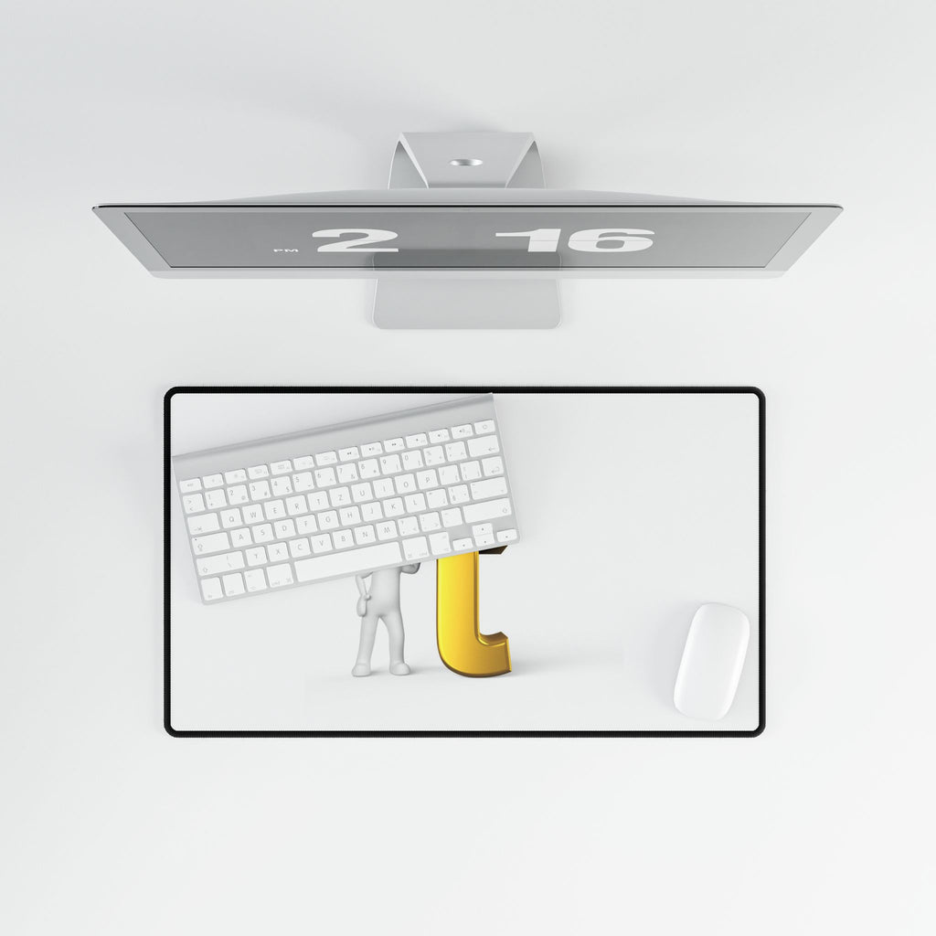 3D Stick Figure with Gold Letter t Desk Mat | Large Mouse Pad