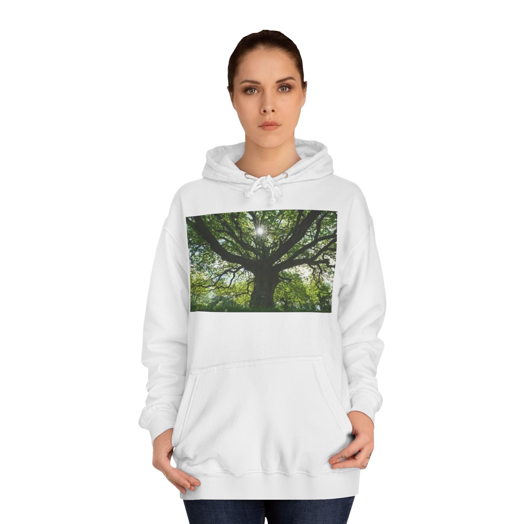 Sunlit Oak Tree Hoodie | Forest Nature Photography, Green Tree Sweatshirt