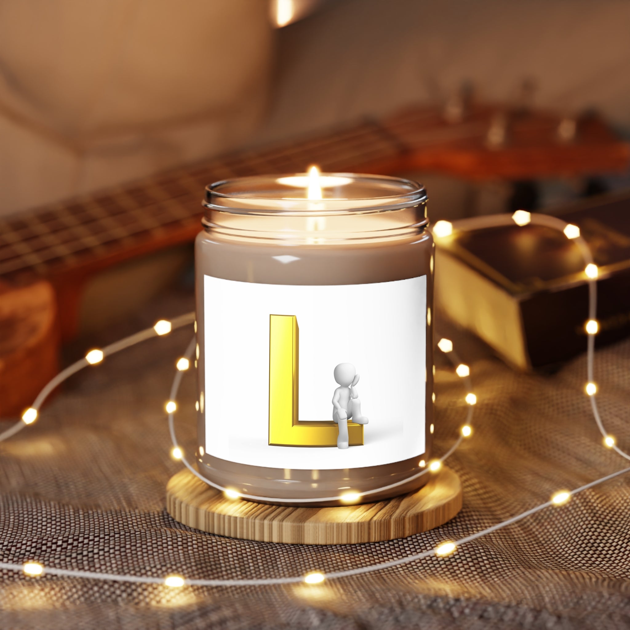 Gold Letter L Initial Candle, Soy Candle 9oz | Monogram Jar with White Lid