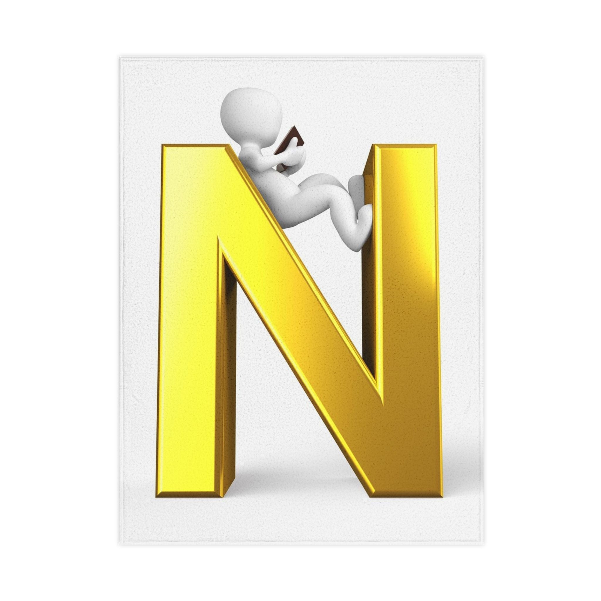 Gold Letter N  with Playful Character Blanket | Toddler Initial Throw