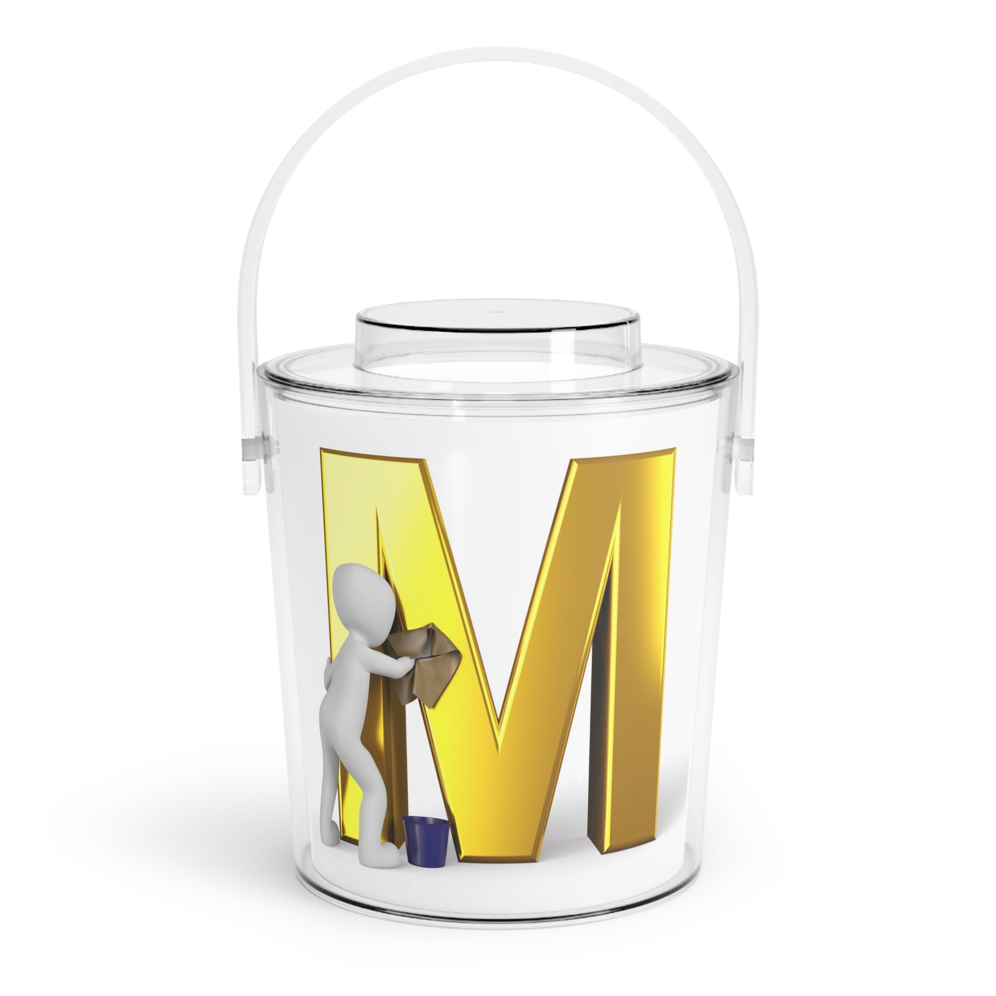 3D Gold Letter M Monogram Ice Bucket with Tongs | Personalized Initial Cooler
