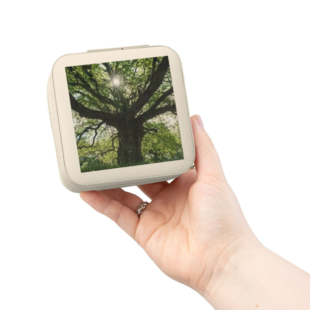 Sunlit Tree Photo Jewelry Travel Case | Compact Organizer for Rings, Earrings, Necklaces