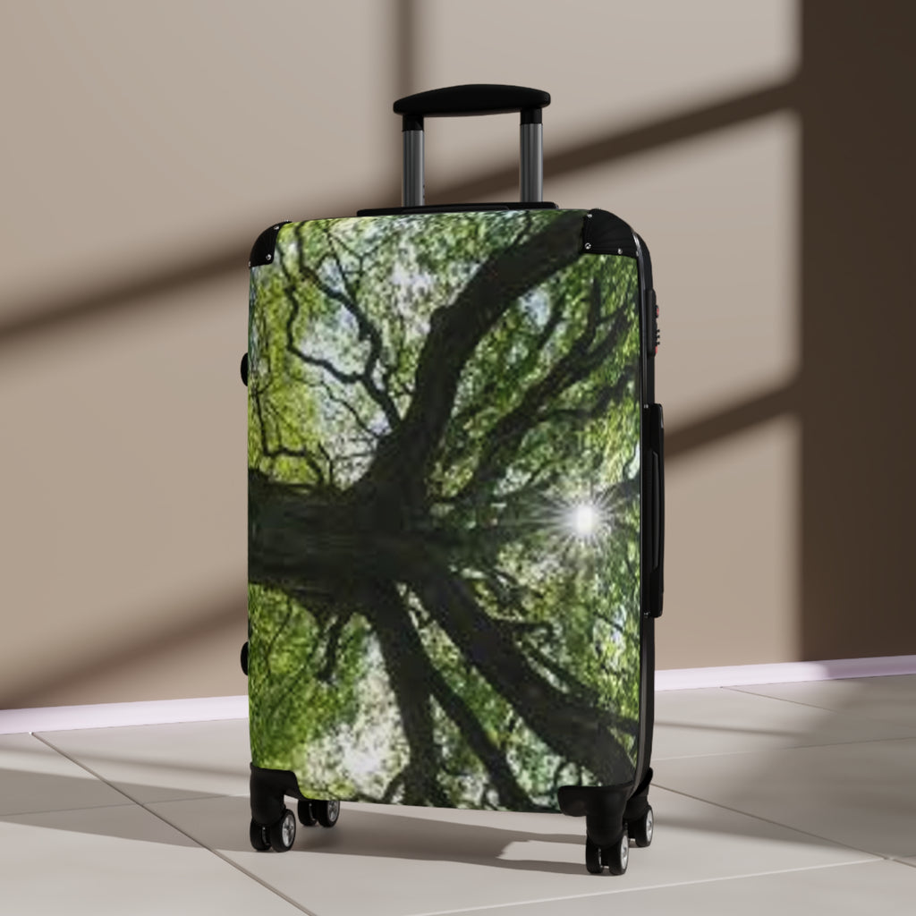 Sunlit Tree Canopy Suitcase | Nature Luggage, Forest Photography