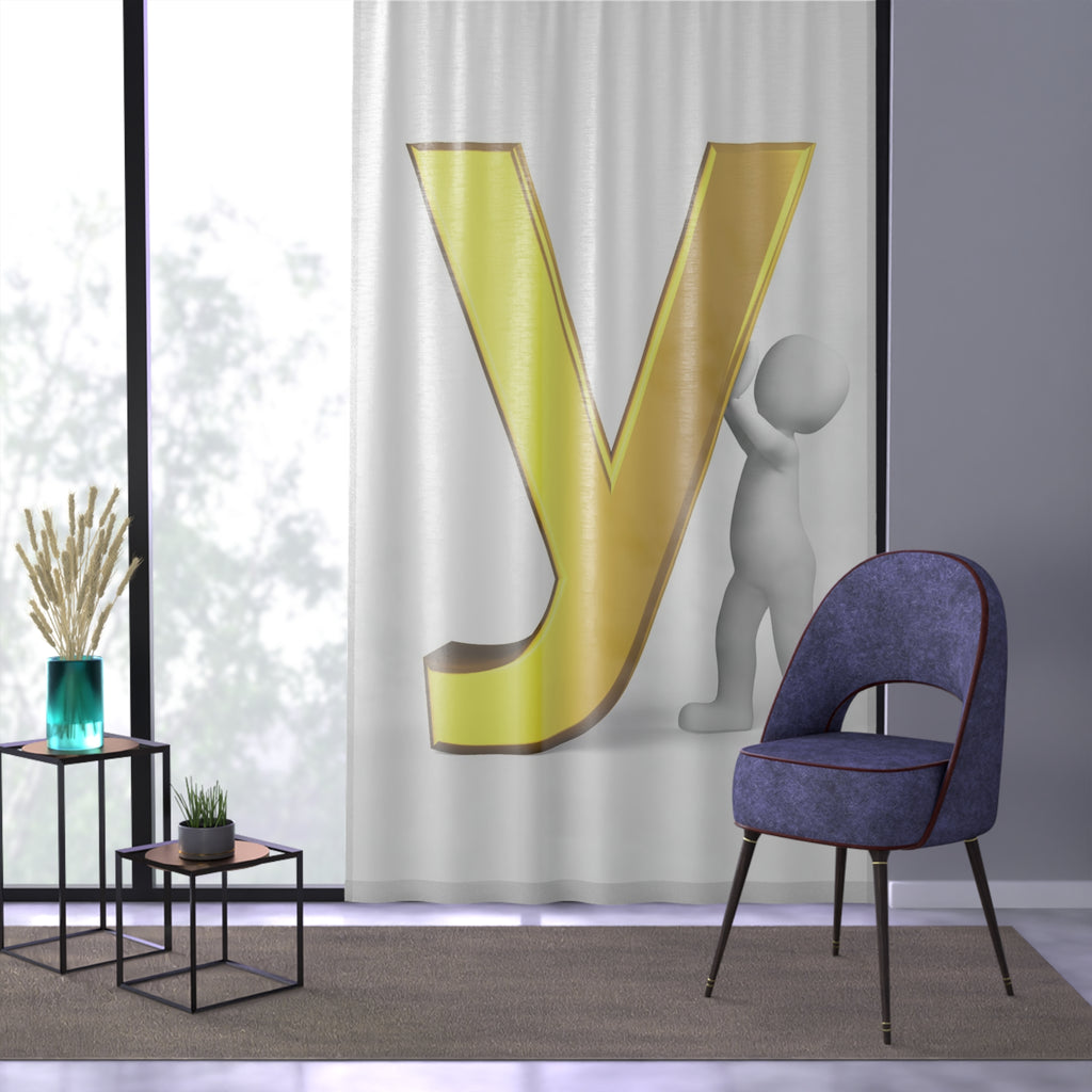 3D Gold Letter Y with Figure Window Curtain | Monogram Initial Sheer Curtain