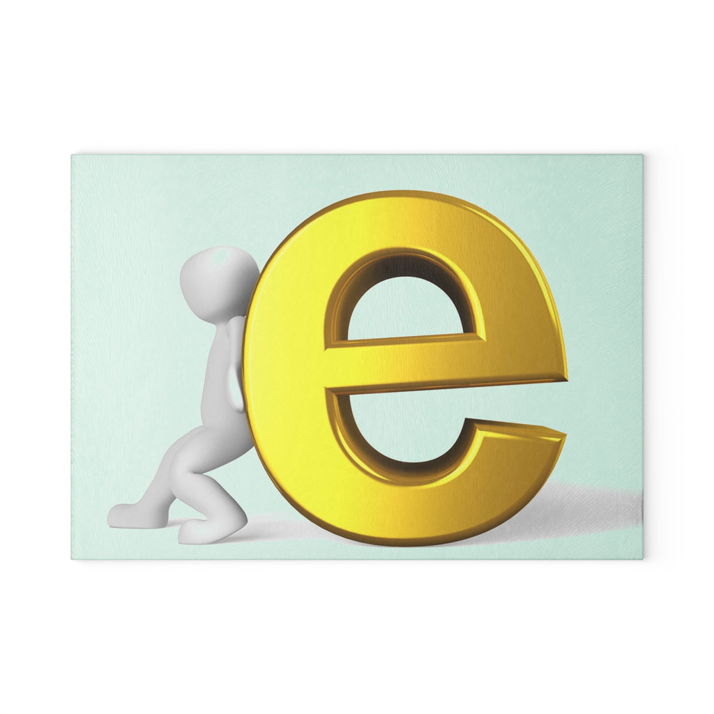 3D Gold Letter E with Figure Glass Cutting Board | Alphabet Kitchen Decor