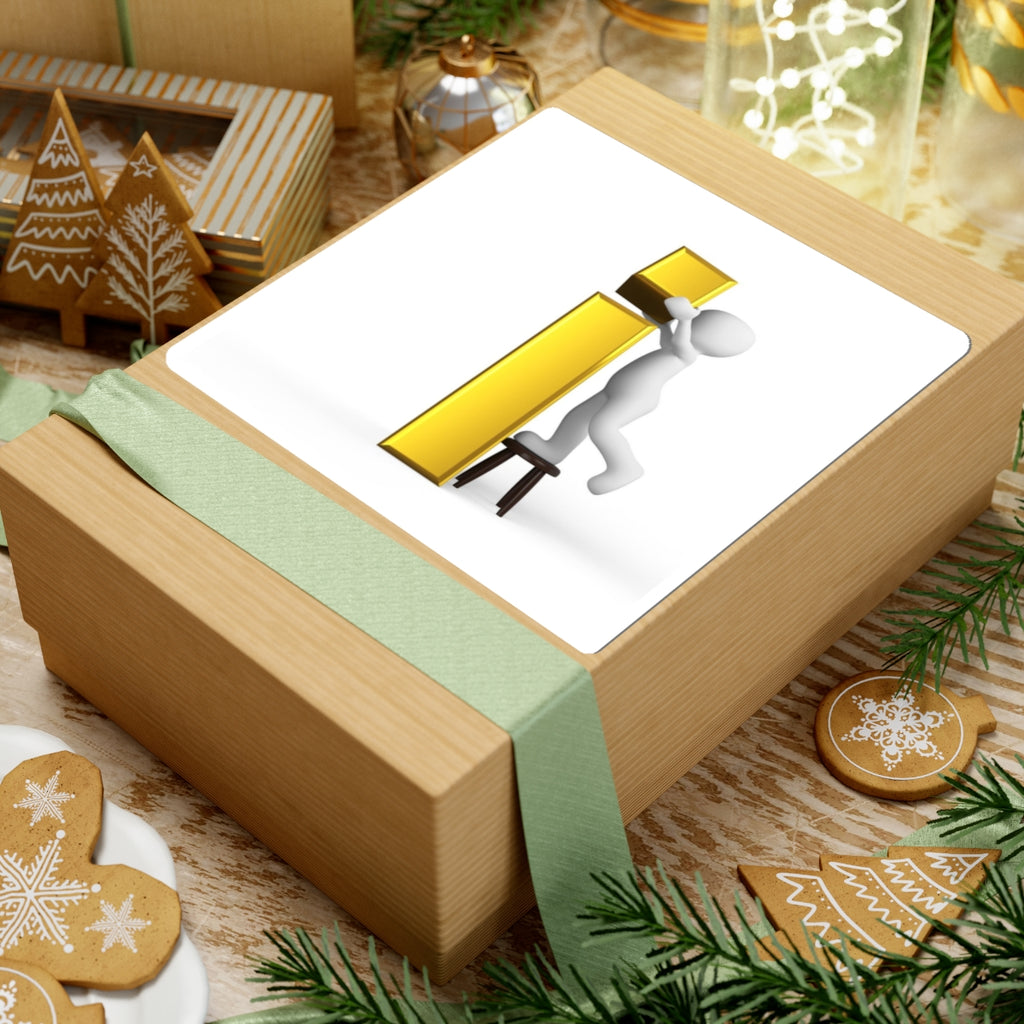 3D Stick Figure Holding Gold Letter i Sticker | Kiss-Cut Sticker