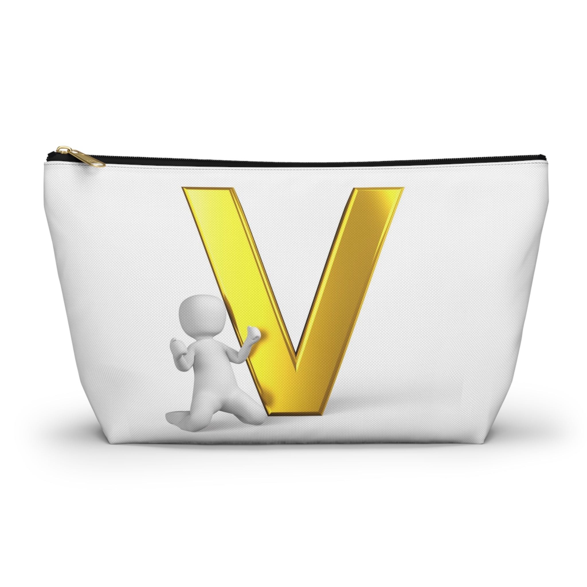 Gold Letter V Monogram Accessory Pouch | Initial V Makeup Bag