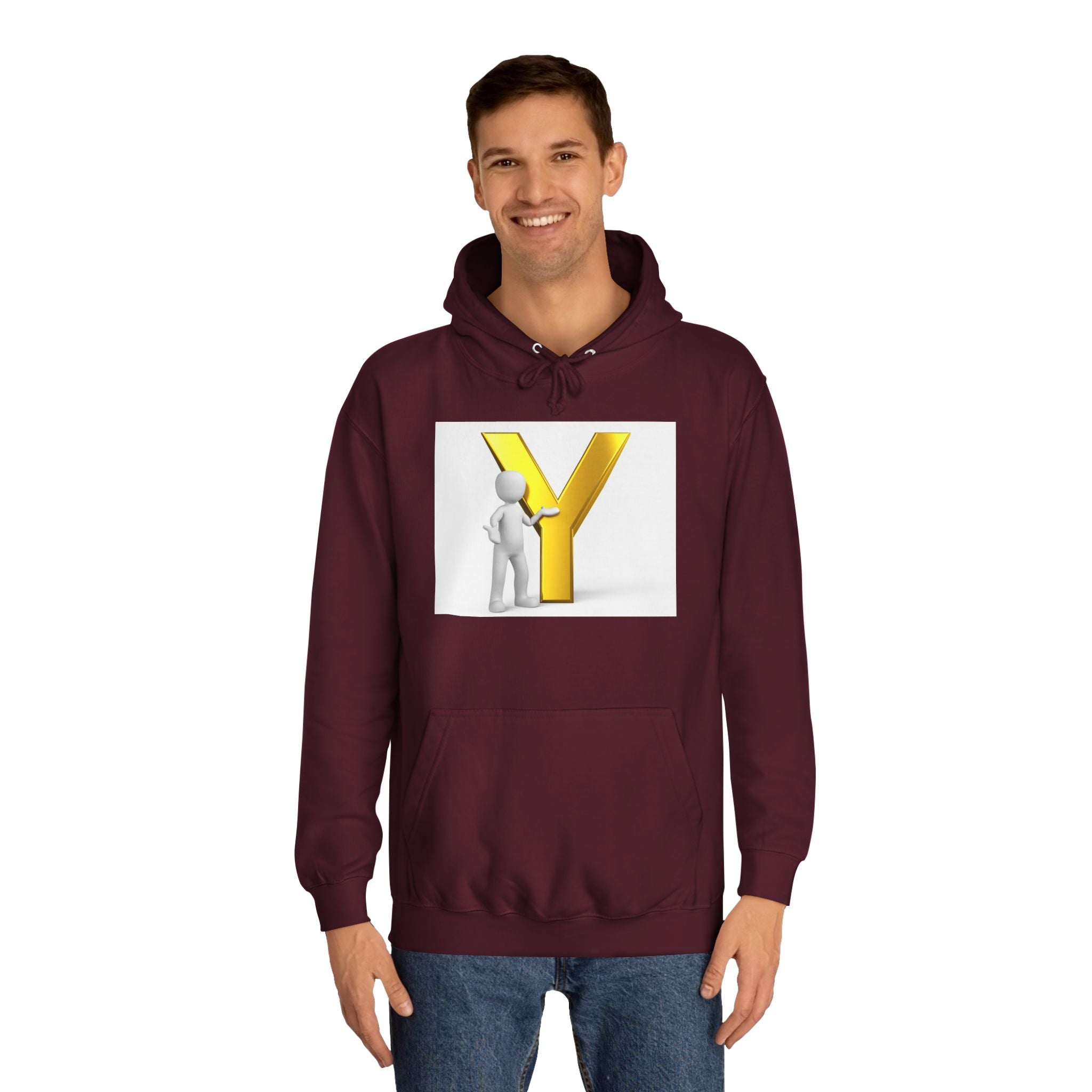3D Gold Letter Y with Figure Hoodie | Initial Monogram Sweatshirt