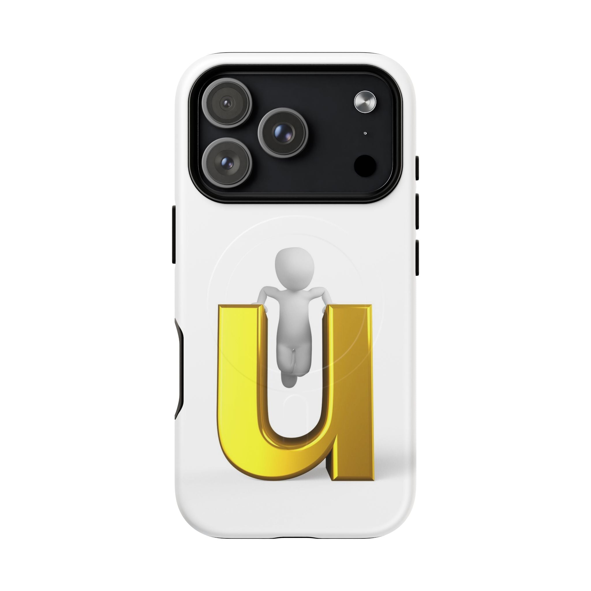 Coque de téléphone 3D Personnage avec Lettre U Dorée | Coque Magnétique Robuste