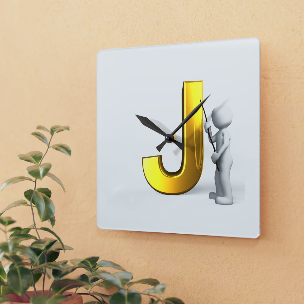 Gold Letter J Monogram Acrylic Wall Clock | Initial J Home Decor