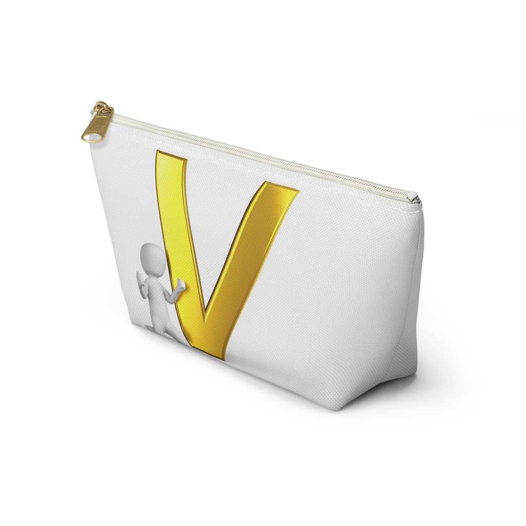 Gold Letter V Monogram Accessory Pouch | Initial V Makeup Bag